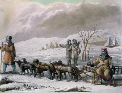 رجال كامشاتسكا ، مع مزلقة كلب ، من كوستومي دي ... بقلم جوليو فيراريو ، c.1820s-30s بواسطة المدرسة الايطالية