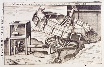 Mill powered by animals, engraving Italy بواسطة المدرسة الايطالية