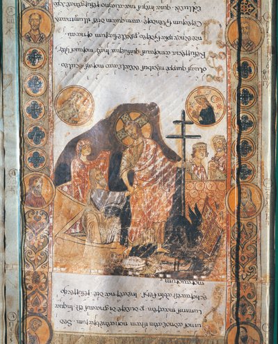 Miniature depicting the Resurrection of Jesus Christ from Exultet I (parchment) بواسطة المدرسة الايطالية