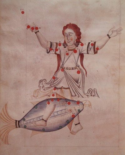 م 1036 كوكبة الحوت ، من كتاب النجوم الثابتة ، الترجمة اللاتينية للصوفي (903-986 م) (على ورق) بواسطة المدرسة الايطالية