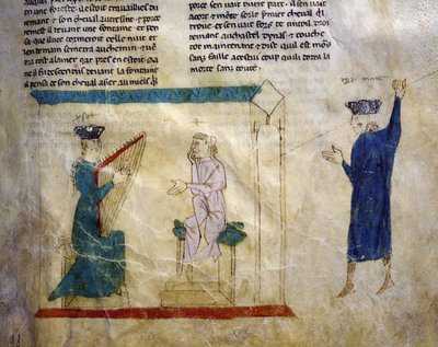 Ms.EST.59 fol.98r ابنة الملك فارامونت تحاول إغواء تريستان ، من قصة تريستان بواسطة المدرسة الايطالية