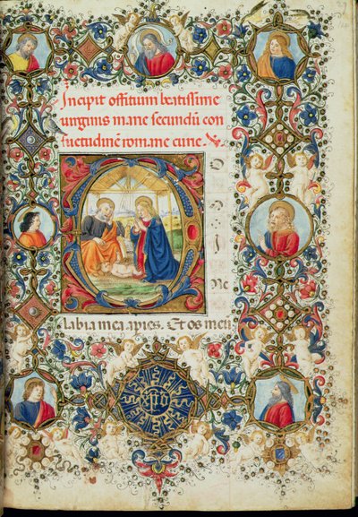 Ms 154 f.14r العشق للمسيح الطفل ، من كتاب الصلوات ، الإيطالي بواسطة المدرسة الايطالية