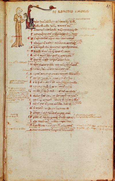 السيدة رقم ١٩ صفحة ٤٧ صفحة من النص مع بداية أولية ، من LArt dAimer بواسطة Ovid (43-17 قبل الميلاد) بواسطة المدرسة الايطالية
