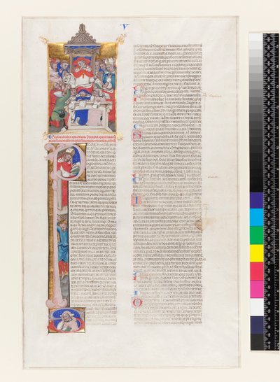 Ms 331 fol.1r صفحة نص تحتوي على حرف P تاريخي مصغر وصورة مصغرة تصور الكاردينال المتوج ، من الكتاب الخامس من Decretals of Gregory IX ، من بولونيا ، c.1350 بواسطة المدرسة الايطالية