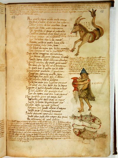 Ms Ital 483 P.4.7 f.158r Capricorn، Aquarius and Pisces ، من 