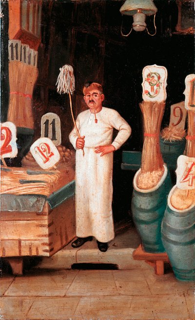 Old metier: the shop of the pasta seller. Anonymous detrempe. 19th century 19th century Museo Nazionale delle Paste Alimentari, Fondazione Agnesi, Rome بواسطة المدرسة الايطالية
