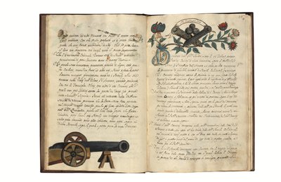 عن صناعة البنادق لجمهورية البندقية بقلم كارلو كاموزي دي بيرغامو (عام 1712)، بالإيطالية واللاتينية، مخطوطة مصورة على ورق، البندقية، النصف الأول من القرن الثامن عشر (حبر وألوان على ورق) بواسطة المدرسة الايطالية