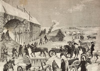One of fortresses under construction on Russia border, engraving from sketch by Fritzmann, from L