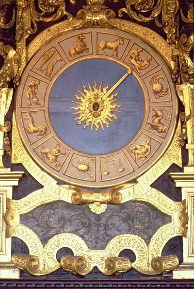 Orologio Zodicale (Zodiac Clock) (جص وخشب مذهّب) بواسطة المدرسة الايطالية