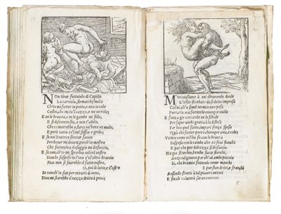 صفحة من "Sonetti Lussuriosi" بقلم Pietro Aretino ، تم رسمها بواسطة Giulio Romano ونقشها Marcantonio Raimondi ، نُشرت البندقية ، حوالي 1527 بواسطة المدرسة الايطالية
