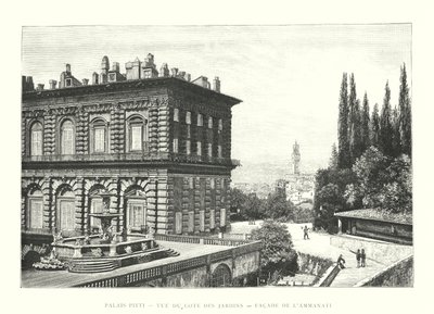 قصر بيتي ، منظر من Cote des Jardins ، واجهة عماناتي (نقش) بواسطة المدرسة الايطالية