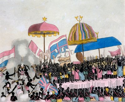 منظر بانورامي لـ Yam Custom ، من Costumi dei ... بقلم جوليو فيراريو ، c.1820s-30s بواسطة المدرسة الايطالية