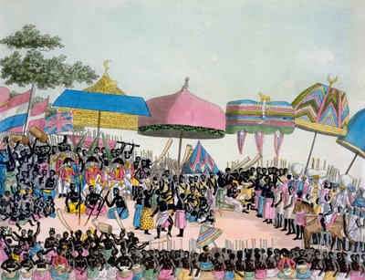 منظر بانورامي لـ Yam Custom ، من Costumi dei ... بقلم جوليو فيراريو ، c.1820s-30s بواسطة المدرسة الايطالية
