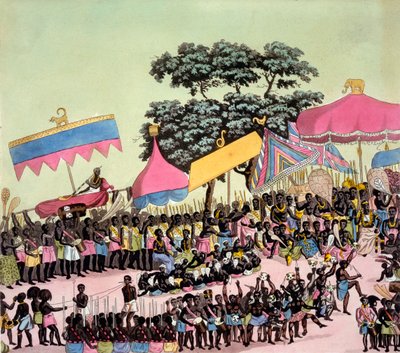 منظر بانورامي لـ Yam Custom ، من Costumi dei ... بقلم جوليو فيراريو ، c.1820s-30s بواسطة المدرسة الايطالية