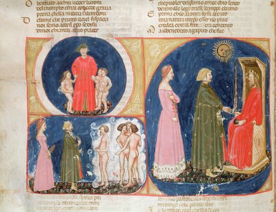 Paradiso VI f.56v محادثة مع جستنيان ، من الكوميديا الإلهية لدانتي أليغييري (1265-1321) بواسطة المدرسة الايطالية