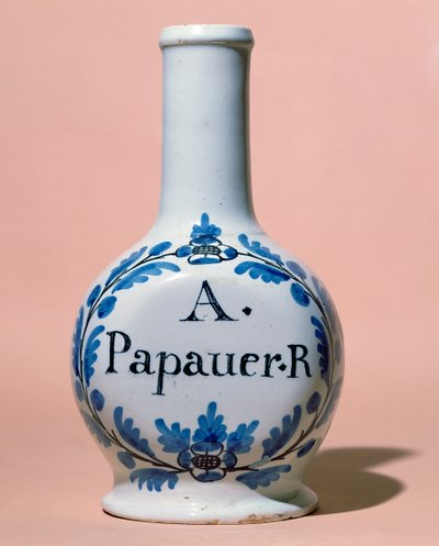 جرة صيدلانية للأفيون A. Papauer R. ، c.1700 (سيراميك) بواسطة المدرسة الايطالية