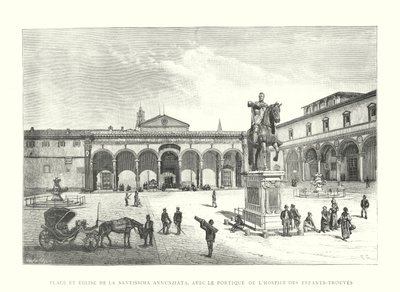 ساحة وكنيسة Santissima Annunziata ، مع Portico of the Hospice des Enfants-Trouves (نقش) بواسطة المدرسة الايطالية