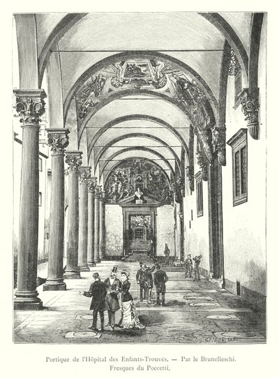 Portico of the Hôpital des Enfants-Trouves ، بقلم Brunelleschi ، جدارية بواسطة Poccetti (نقش) بواسطة المدرسة الايطالية