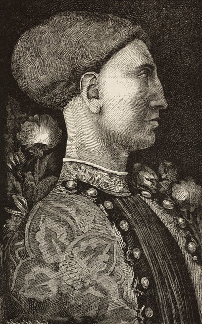 صورة ليونيلو ديستي (1407-1450) ، ماركيز فيرارا ، نقش من لوحة بيسانيلو ، من L'Illustrazione Italiana ، العدد 15 ، 13 أبريل بواسطة المدرسة الايطالية