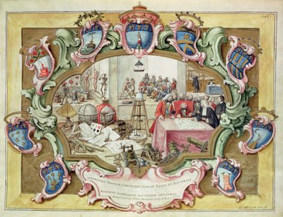 الأمير فريدريك كريستيان من بولندا في زيارة لمعهد العلوم ، بولونيا عام 1739 (ألوان مائية على ورق) بواسطة المدرسة الايطالية