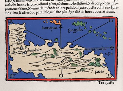 تمثيل جزر الكاريبي وسواحل فنزويلا. Isolario (خريطة الجزر) بواسطة Benedetto Bordone. البندقية 1547 بواسطة المدرسة الايطالية