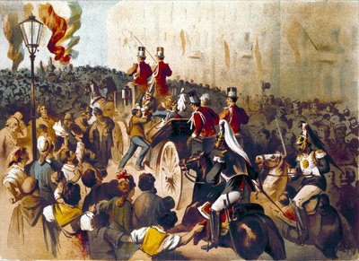 تمثيل لهجوم جيوفاني باسانانتي (1849-1910) ضد الملك الإيطالي أومبرتو الأول (هامبرت الأول) عام 1878 في نابولي. ألهم هذا الحدث الشاعر جيوفاني باسكولي (1855-1912) في قصيدة. نقش القرن التاسع عشر بواسطة المدرسة الايطالية
