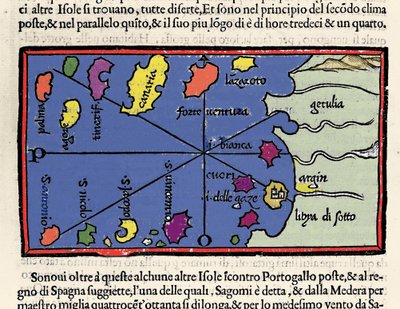 تمثيل جزر الرأس الأخضر. Isolario (خريطة الجزر) بواسطة Benedetto Bordone. البندقية 1547 بواسطة المدرسة الايطالية