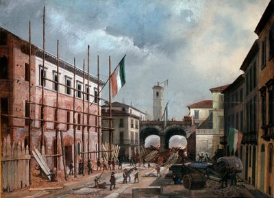 ثورات عام 1848 ، خمسة أيام من ميلانو: الدفاع عن قوس بورتا نوفا في 19 مارس (رسم بواسطة المدرسة الايطالية