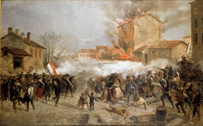 ثورات عام 1848 ، خمسة أيام من ميلانو: المتمردون يستولون على بورتا توسا في 22 مارس (صورة بواسطة المدرسة الايطالية