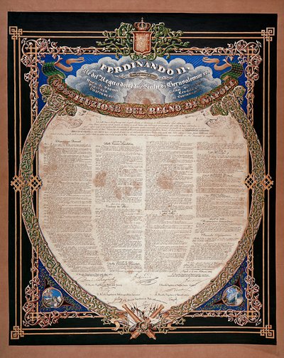 Risorgimento: دستور أعلنه الملك فرديناند الثاني من الصقليتين (1810-1859) في عام 1847. نابولي ، متحف ناسيونالي دي سان مارتينو إيطاليا بواسطة المدرسة الايطالية