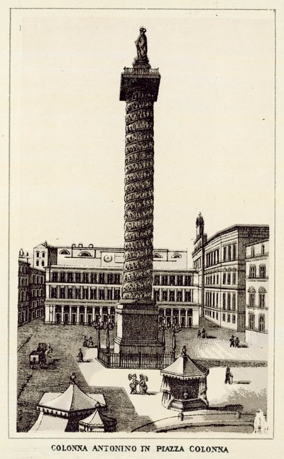Roma: Colonna Antonino In Piazza Colonna (litho) بواسطة المدرسة الايطالية