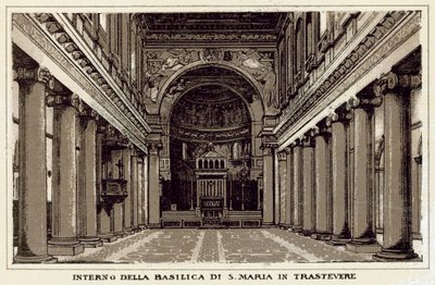 روما: الجزء الداخلي من بازيليك S Maria In Trastevere (litho) بواسطة المدرسة الايطالية