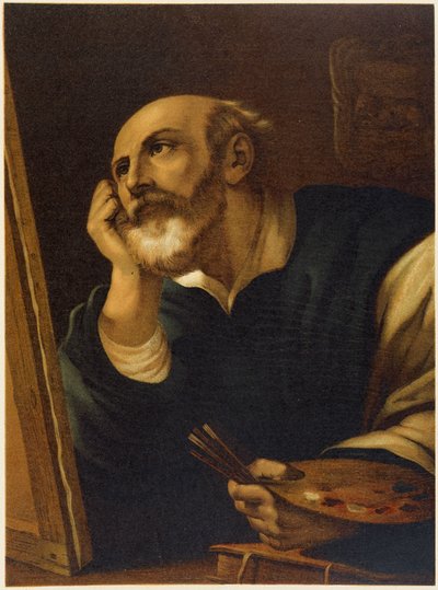 القديس لوقا الذي يرسم في "الكتاب المقدس الذهبي الكلاسيكي: تاريخ الوحي الإلهي في القديم وفي الكفاح الجديد" بقلم جيوفاني لاديسلاو سيكورا (المجلد 2) ، ترجمة دون كليمنتي بينيتي. (الكتاب المقدس الإيطالي) بواسطة المدرسة الايطالية