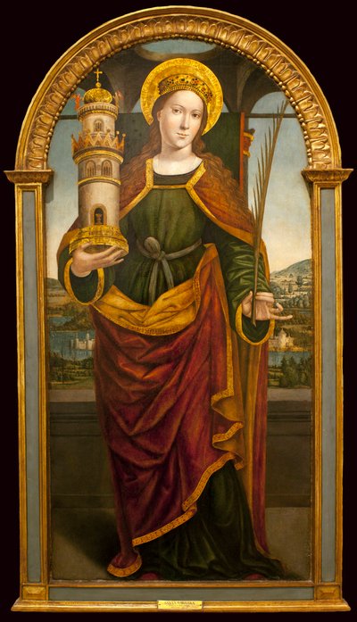 Sainte Barbe - لوحة d'un maitre الإيطالية (دائرة Ludovico Brea ، حوالي 1450-1525) ، تمبرا سور بوا ، كاليفورنيا. 1500 (القديسة باربرا ، بواسطة سيد إيطالي غير معروف ، تمبرا على لوحة ، حوالي 1500) - متحف الفنون القديمة في لشبونة (البرتغال) بواسطة المدرسة الايطالية