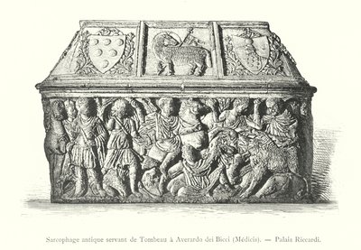 تابوت قديم يستخدم كمقبرة في Averardo dei Bicci ، Medicis ، قصر ريكاردي (نقش) بواسطة المدرسة الايطالية