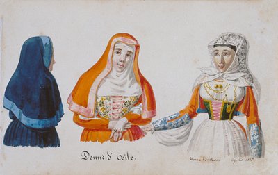 أزياء سردينيا من Osilo و Milis ، اطبع ms. 258 ، مجموعة Luzzetti بواسطة المدرسة الايطالية