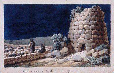 رعاة سردينيا بالقرب من nuraghe ، اطبع ms. 257 ، مجموعة كومينوتي ، حوالي 1825 بواسطة المدرسة الايطالية