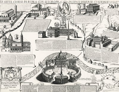Seven Churches of Rome, With portrait of Alexander VII (Pope 1655-1667), Italy بواسطة المدرسة الايطالية