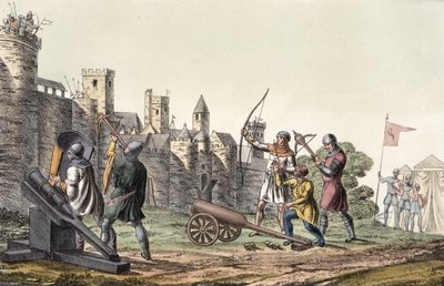 الجنود والمدفعية في القرن الخامس عشر ، اللوحة 16 من تاريخ الأمم (aquatint) بواسطة المدرسة الايطالية