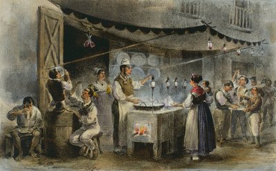 Spaghetti peddler in Naples, Italy بواسطة المدرسة الايطالية