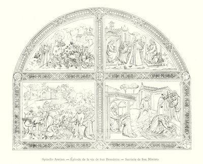 Spinello Aretino ، Episode de la vie de San Benedetto ، Sacristie de San Miniato (نقش) بواسطة المدرسة الايطالية