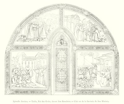Spinello Aretino ، Totila ، ملك القوط ، أمام San Benedetto ، الجانب الشرقي من Sacristy of San Miniato (نقش) بواسطة المدرسة الايطالية