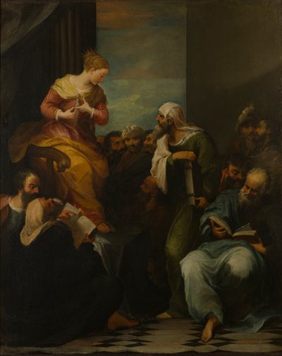 جدل سانت كاترين مع القضاة ، 1650-1710 (زيت على قماش) بواسطة المدرسة الايطالية