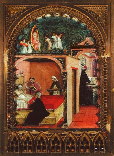 القديس جيروم في زنزانته وحلم القديس جيروم حوالي 1450 (زيت على لوح) بواسطة المدرسة الايطالية