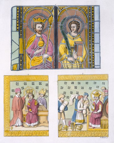 زخرفة الزجاج الملون من كنيسة أوبسالا القديمة ، اللوحة 42 من Le Costume Ancien et Moderne by Jules Ferrario ، تم نشرها في 1820s-30s بواسطة المدرسة الايطالية