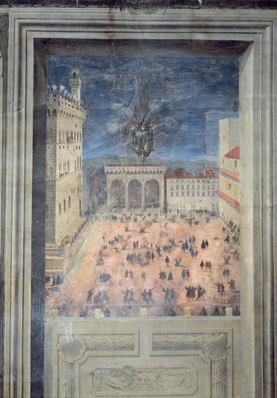 الألعاب النارية في Piazza della Signoria ، c.1560 بواسطة المدرسة الايطالية