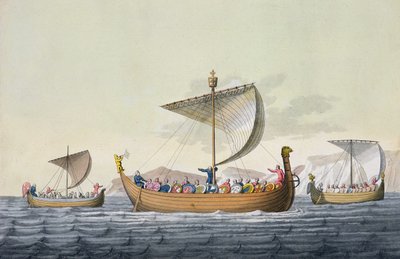 أسطول ويليام الفاتح ، اللوحة 8 من تاريخ الأمم (aquatint) بواسطة المدرسة الايطالية