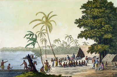 The Harbour at Anamooka ، اللوحة 82 من Le Costume Ancien et Moderne ، بقلم جول فيراريو ، تم نشرها في 1820s-30s بواسطة المدرسة الايطالية