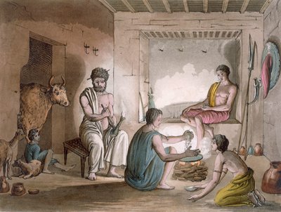قبيلة Hazorta من الحبشة الذين يعيشون في منازل مقطوعة بالحجارة ، 1820s-30s بواسطة المدرسة الايطالية