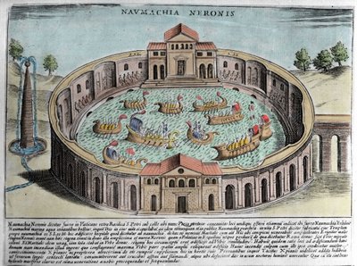 Naumachia of Neron ، تمثيل معركة بحرية في روما. نقش (القرن السابع عشر). بواسطة المدرسة الايطالية